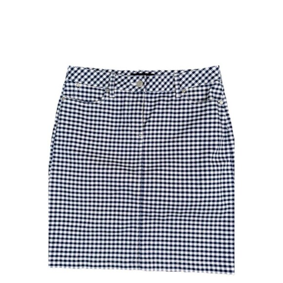 NWT Talbots‎ Blue & White Gingham Flat Front Stretch Denim Skirt Sz- 14 Preppy - Picture 2 of 7